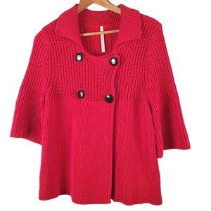Women's Leo & Nicole Cotton knit cardigan. Red. MED